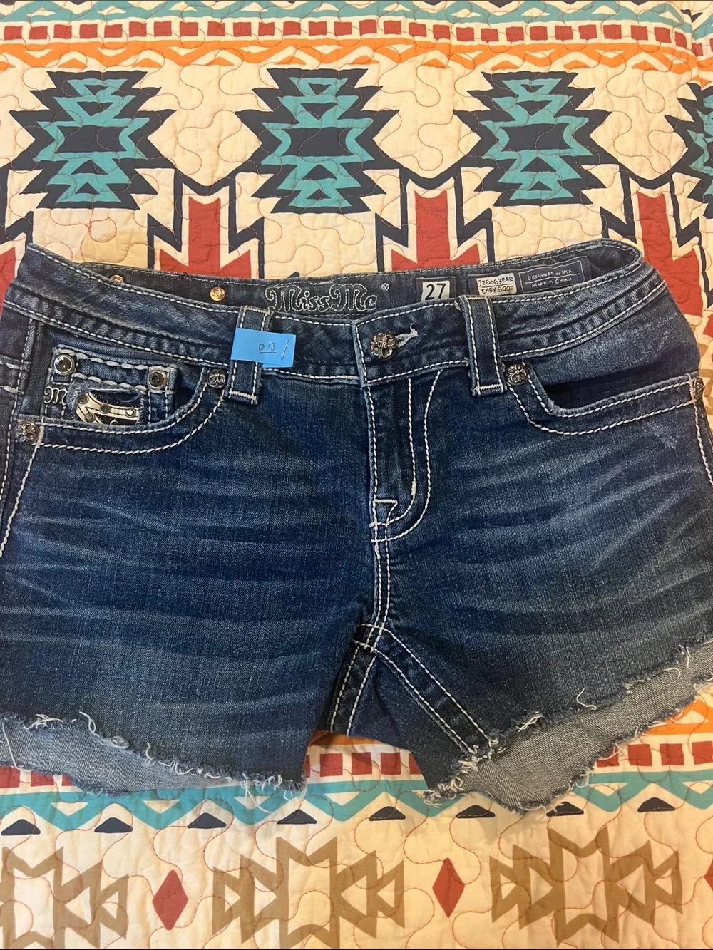 Miss Me Dark Blue Distressed Denim Ankle Shorts